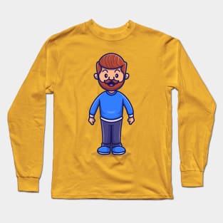 Cute Beard Man Cartoon Long Sleeve T-Shirt